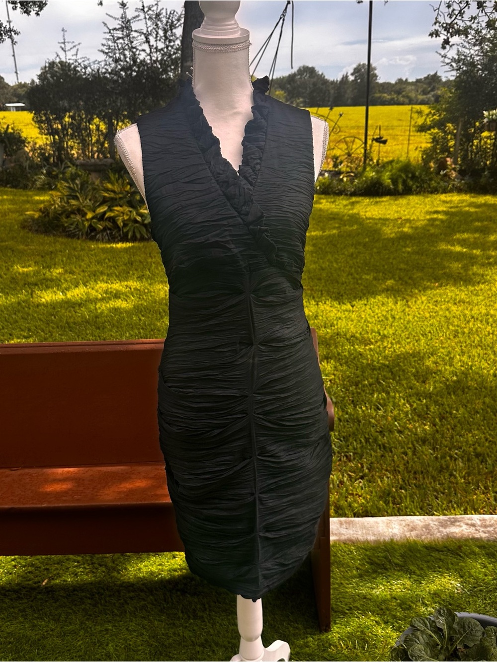 Calvin Klein Black Sleeveless Ruched Wrap-Style Mini Dress